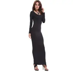Женские Модные Стретч Bodycon Тонкий длинное платье с длинным рукавом Макси Платья Клубная одежда