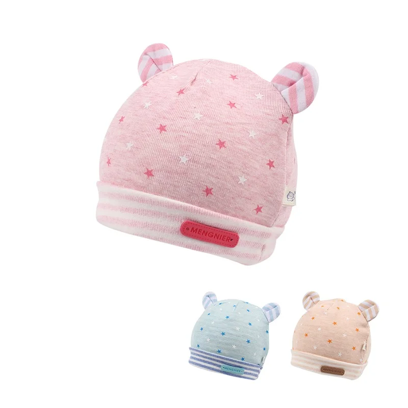 

Cotton Soft Baby Hat For Newborn Girls Cute Star Newborn Baby Beanie Infant Boys Tire Hat With Bear Ears Pink/Blue Spring Autumn