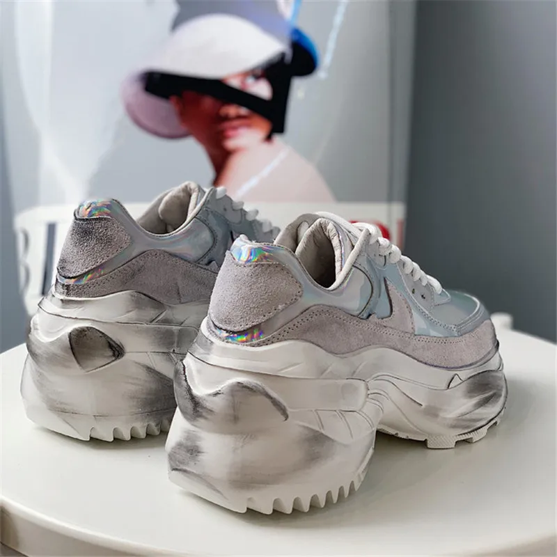 2019 Spring Autumn Shoes Women Platform Shoes Lady Lace Up Casual Pumps Creepers Harajuku Punk Sneakers Girl Female Silver Shoes (14)