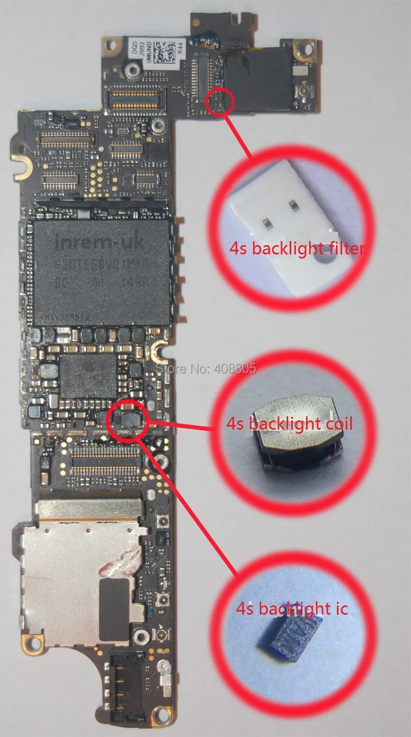 30 компл./лот = 120 шт. задний свет fix полный комплект для iPhone 4s подсветка ic диод D1, катушка подсветки и 2 фильтра подсветки