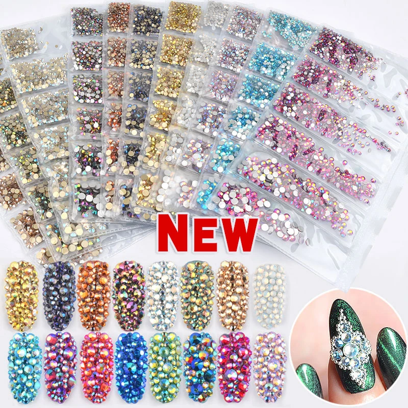 

Multi-size SS4-SS16 Glass Nail Rhinestones 3D Charms Crystal AB Strass for Nails Art Decorations Glitter Manicure Tips 14 Colors