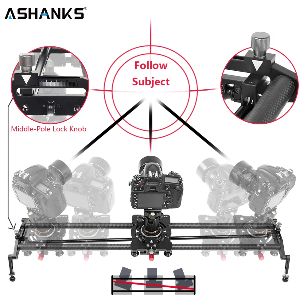 ASHANKS S2 Track Camera Slider Carbon Fiber Adjustable Angle Tube Follow Focus Pan for Stabilizer DV DSLR Camera Video Shooting