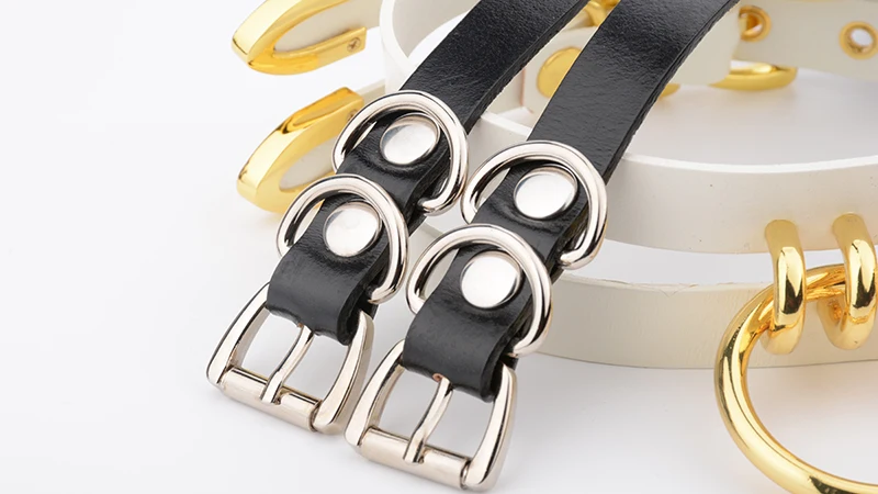 Designed 100% Handmade Real Leather Women Necklace Men Cut Out Frame Two Line Caged Choker Harajuku BDSM O Round Choker Necklace 12