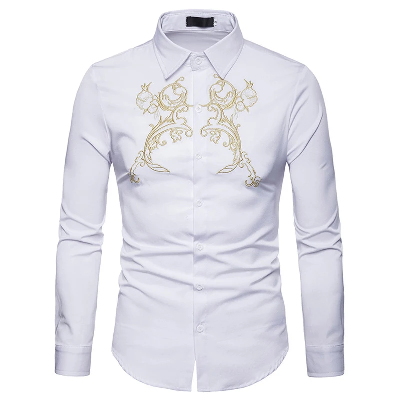 Мужская рубашка с длинными рукавами большого размера, Европейский/американский стиль, модные брендовые повседневные мужские рубашки с отложным воротником и вышивкой