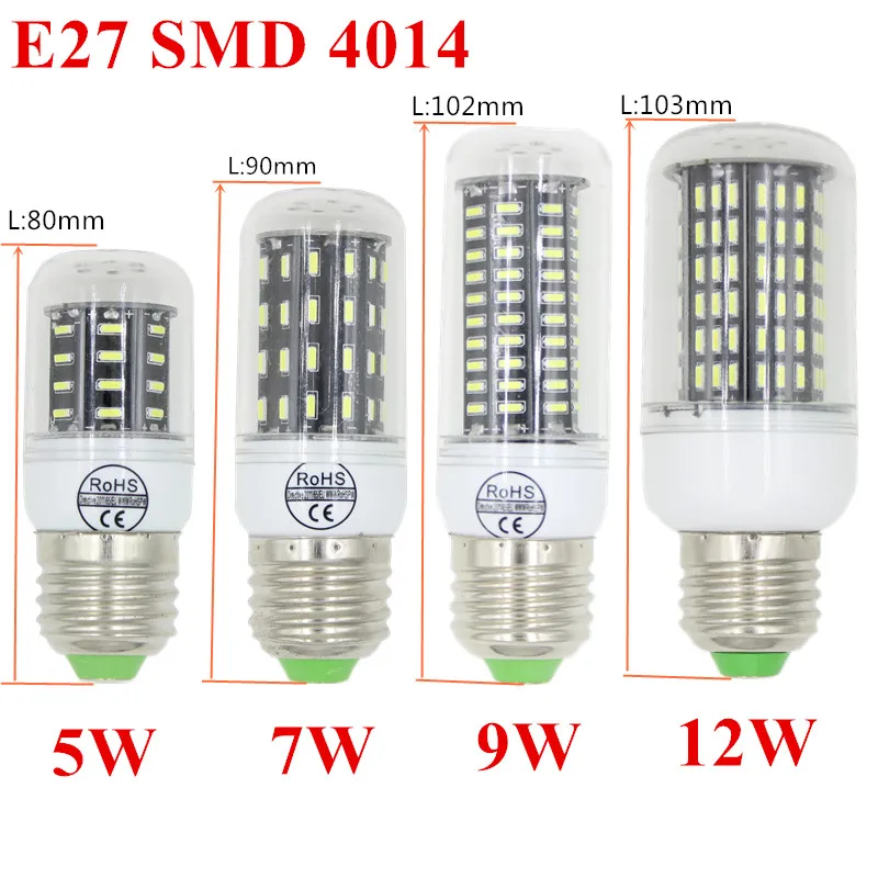 10 шт. Высота Мощность Светодиодные лампы кукурузы 5 Вт 7 Вт 9 Вт 12 Вт SMD4014 E27/E14 свет 360 градусов угол луча Spotlight лампы накаливания