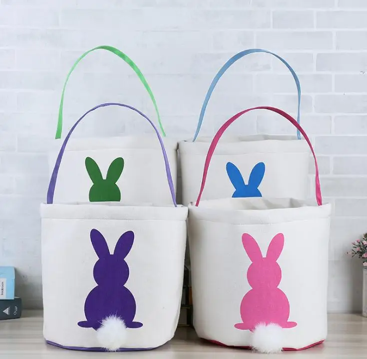 

50pcs canvas easter basket bunny ears good quality easter bags for kids gift bucket Cartoon Rabbit carring eggs Bag SN1654