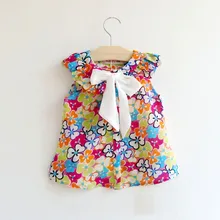 Летние стильные блузки для девочек; рубашка принцессы без рукавов с цветочным принтом и бантом; детская одежда; повседневные милые топы для маленьких девочек; футболки; Детские рубашки