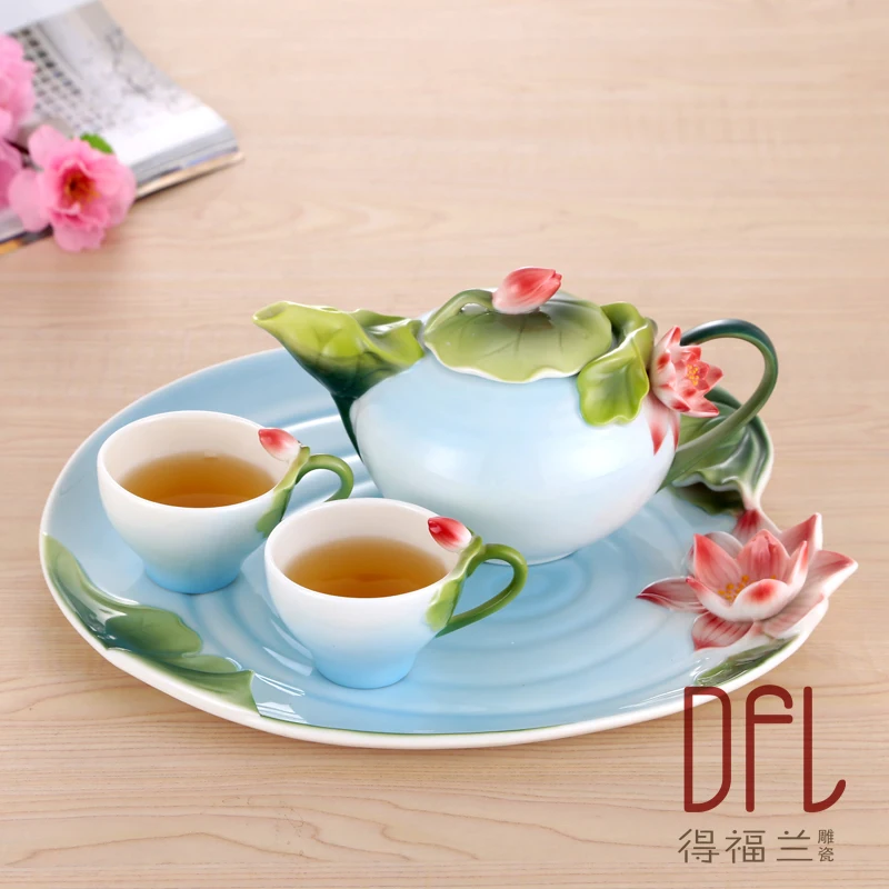 Китайский кунг Fu6PCS эмалированный фарфоровый набор для кофе чайный набор, чашки Высококачественный Керамический Чайник Европейская кружка для чая кофе и блюдца
