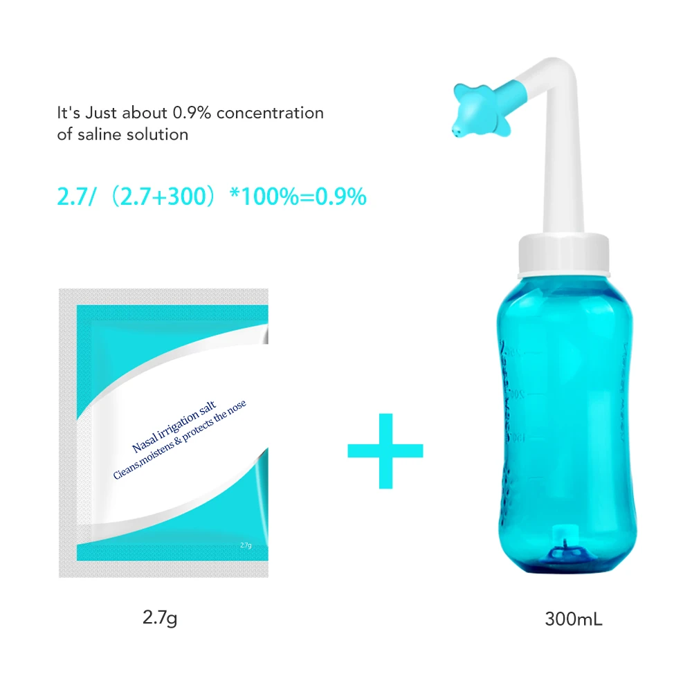 

300ML Nasal Irrigator Wash Cleaner 20 Bags Salt Adults Children Nose Protector Cleans Moistens Avoid Allergic Rhinitis Neti Pot