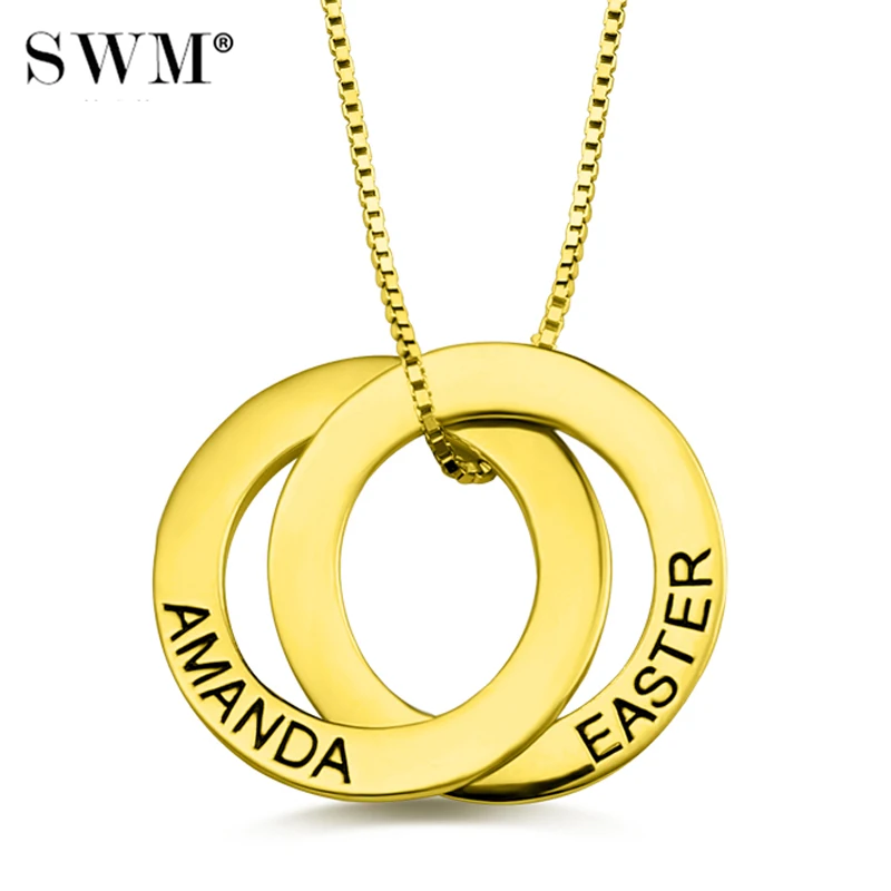 Women's Custom Name Russian Circle Necklace Interlocking Circles Necklaces Personalized Letter Pendant Jewelery Gold Chain Mom цена Women's Custom Name Russian Circle Necklace Interlocking Circles Necklaces Personalized Letter Pendant Jewelery Gold Chain Mom цены онлайн