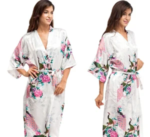 Белый Новые Для женщин удлинить халат-кимоно свадебное платье Ночная рубашка пижамы шелковой атласной плюс Размеры S-XXXL WR0012015 - Цвет: white