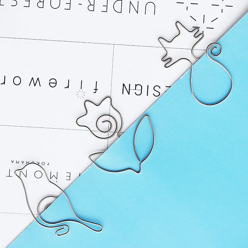 

10 pcs Metal bookmark Cute bird and cat paper clip Tab for book Stationery Office School supplies marcador F928