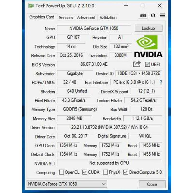 Видеокарта GIGABYTE GPU GTX 1050 2 Гб бит GDDR5 видеокарты nVIDIA Geforce GTX1050 D5 карты VGA Hdmi