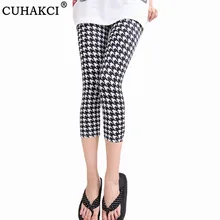 CUHAKCI штаны с принтом женские Капри высокого качества с высокой талией женские леггинсы для фитнеса с цветочным принтом семь эластичных тонких коротких леггинсов