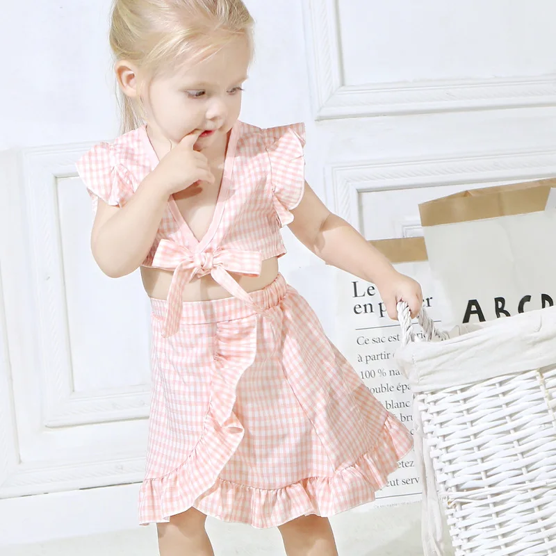 

1-4 years baby girl outfit summer flutter sleeve tops with asymmetrical skirt