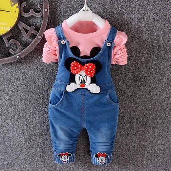 

Anlencool 2020 children pants Baby girls cute cartoon cowboy suspender trousers jeans pants kids clothing 0-2 years girls set