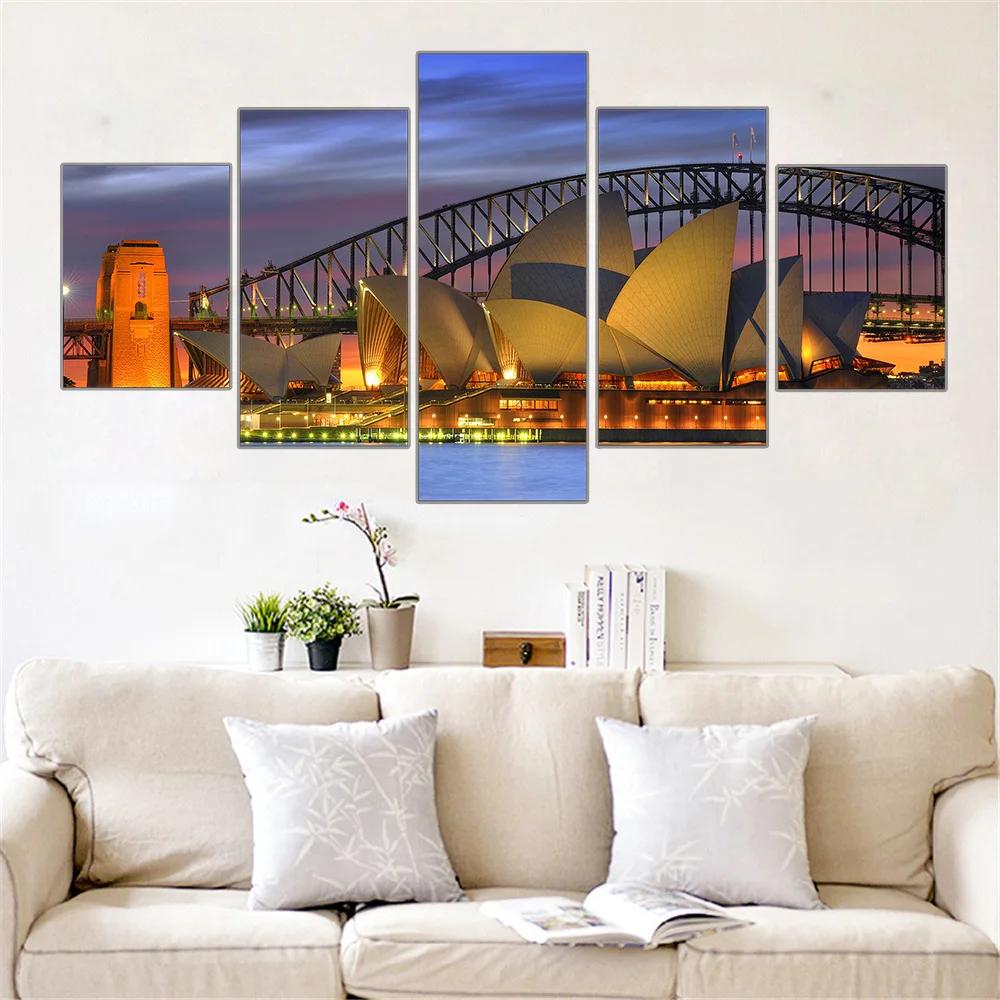 Abstract Framed City Canvas Painting Harbour Bridge Picture Wall Art