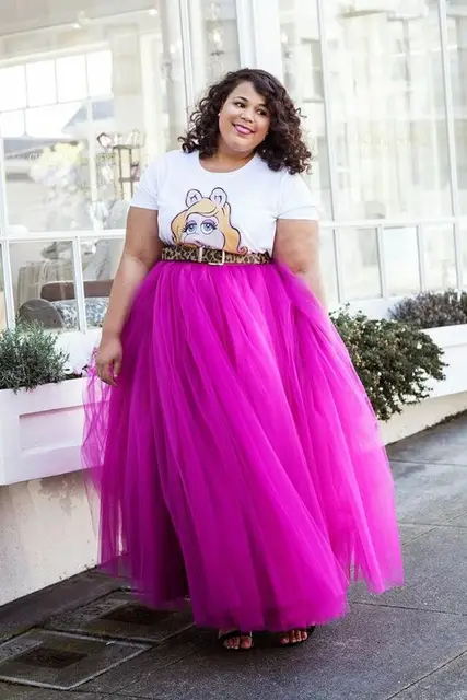 Fuchsia Plus Size Long Women Skirts Puffy Floor Length 5 Layers Tulle ...