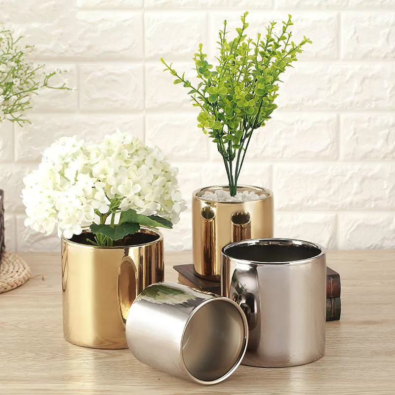 Золотая ваза, Скандинавское покрытие, керамическая ваза, цветочный горшок, украшение дома, свадьбы, комнаты