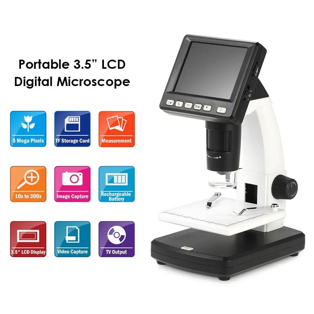 

3.5" Digital Microscope Stand Alone Desktop endoscope 10-300X up -1200x Magnification 5M Resolution and Measurement Storage Card