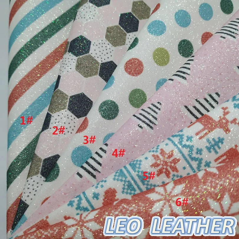 

1PCS 21X29CM Synthetic Letaher, Fine Glitter Leather with Printed Christmas Styles For DIY Accessories S151A