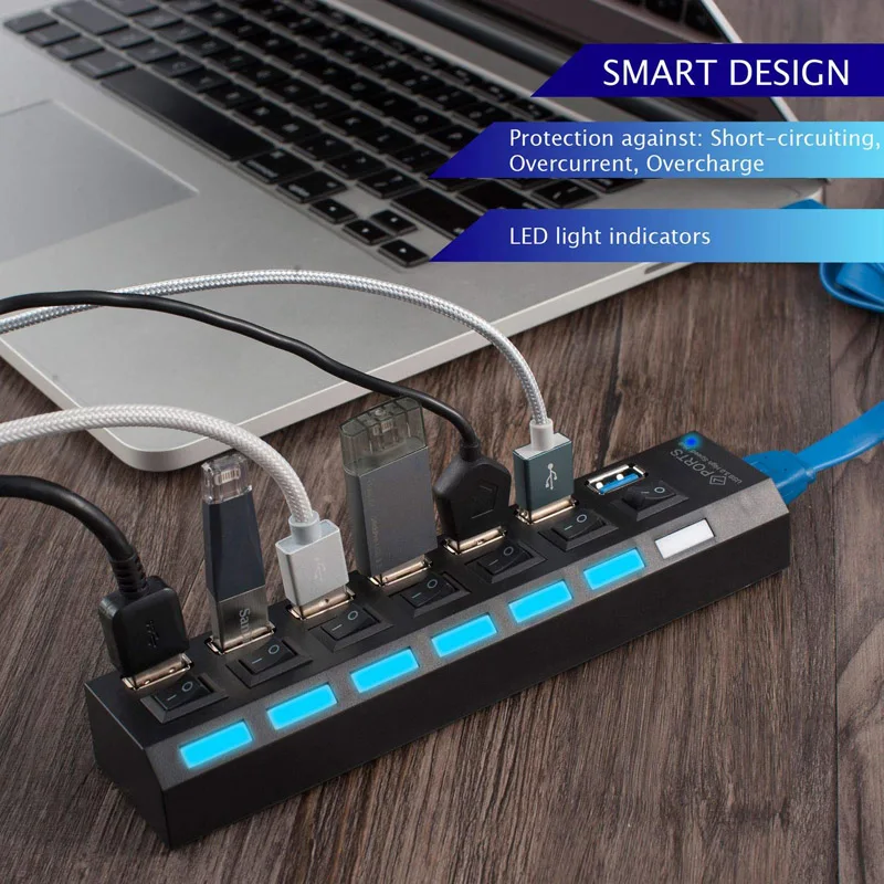 USB 3 0 Hub 7 Port Super Speed USB 3 Data Hub with Individual Power Switches 2