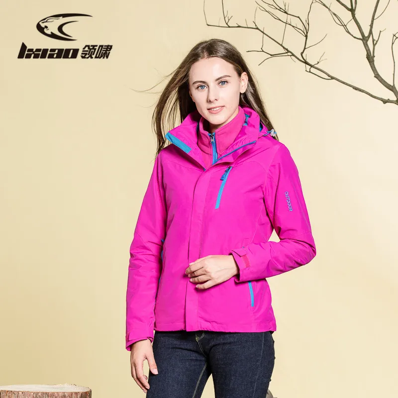

LXIAO Hiking Jacket Women Waterproof Winter 2 Pieces Softshell Fleece Jackets Outdoor Sports Thermal Hiking Skiing Female Coats