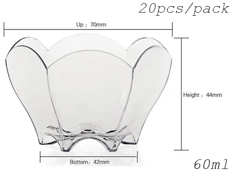 Акция-вечерние поставщики, одноразовая пластиковая посуда, 70*44 мм/60 мл черный лепесток десерт торт миска, 20/упаковка - Цвет: Transparent