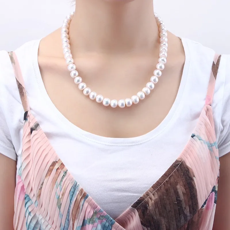 Dainashi Top Quality AAAA High Luster 6-11mm Natural Freshwater Pearl Necklace For Women Wedding Gift, 45cm 925 Silver Clasp