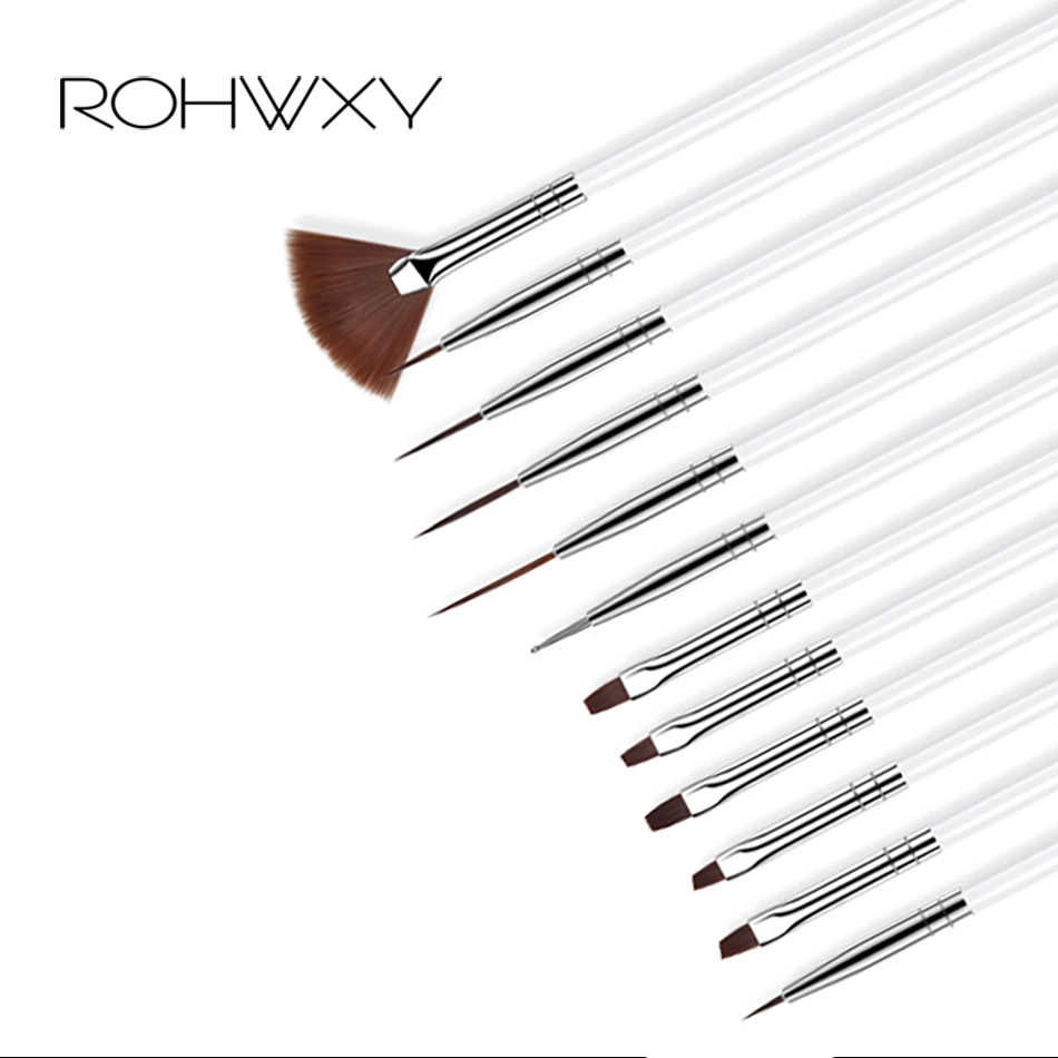 ROHWXY 12 шт. набор кистей для рисования ногтей, ручка для рисования ногтей, кисть для дизайна ногтей, полигелевая градиентная гелевая кисточка для ногтей, инструменты для маникюра