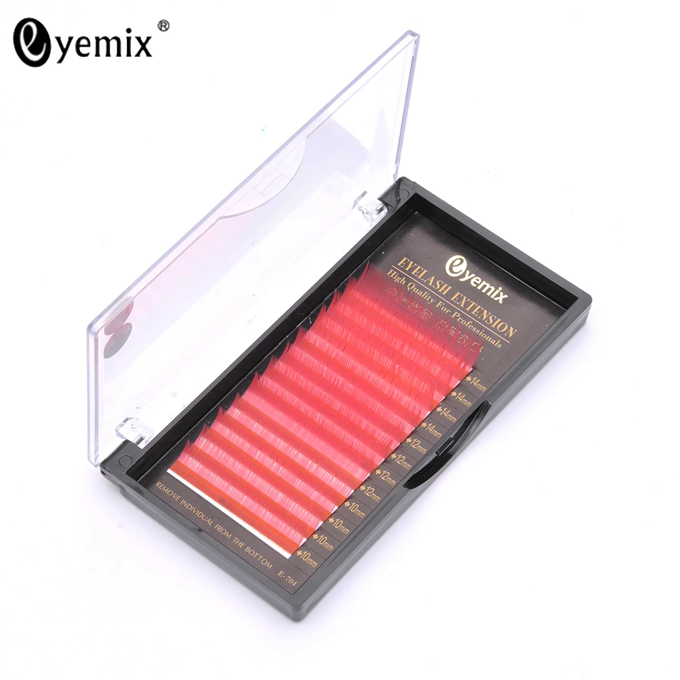 12 Rows 10/12/14mm Mix Length Pink Color EyeLashes Extension Colored