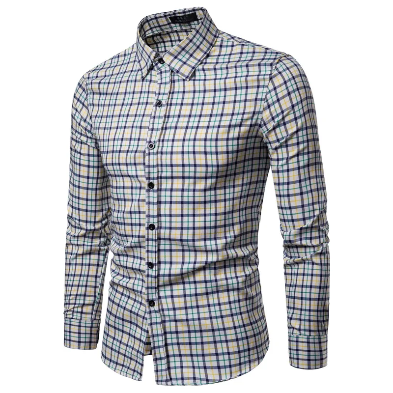 Drop Shipping Men Plaid Shirt Long Sleeve Shirts 2019 Fashion Casual Multi-Color Checkered Cotton Chemise Homme