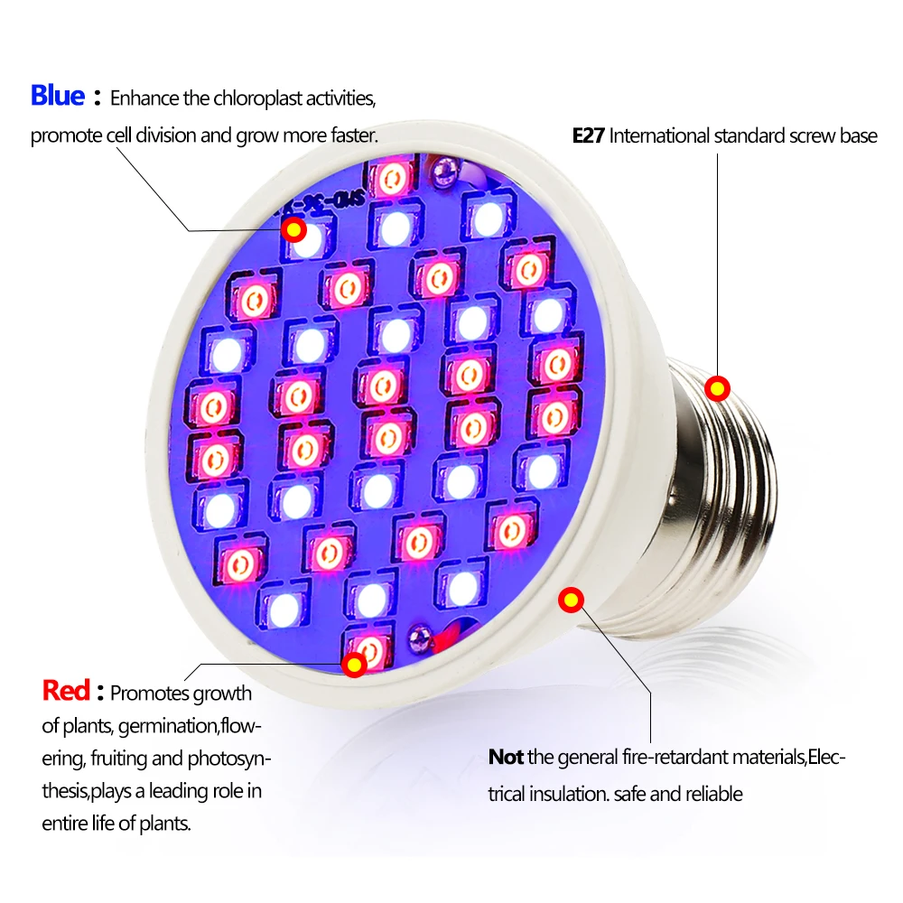 4 шт. 3 Вт светодио дный светать красный + синий E27 для комнатных растений рассада садовые цветы гидропоники системы и аквариум светодио дный