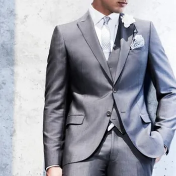 Skup Wykonane Na Zamówienie światła Szary Mężczyźni Garnitury 2017 Elegancki ślub Część Garnitur Dla Mężczyzn Slim Fit Groomsmen Smokingi (kurtka + Spodnie + Kamizelka + Krawat)