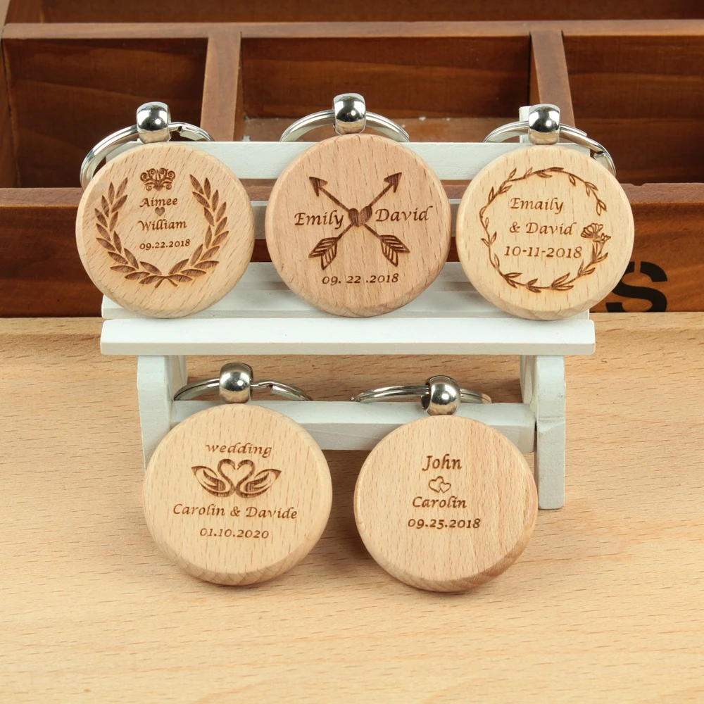 

10pcs Personalized weddding names date keychain custom logo wooden key chain wedding favors and gifts wedding gifts for guests