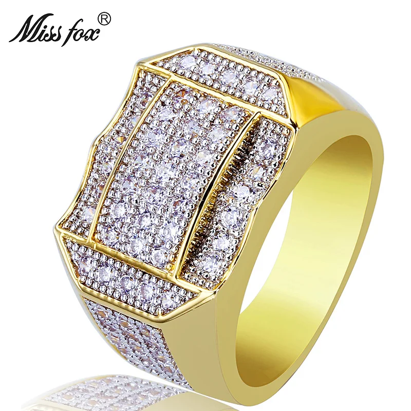 

MISSFOX Hip Hop Hot Fashion Irregular Rings For Men 18k Gold Dainty Ring Micro Pave Cz Diamond Prong Setting Wave Men Jewelry