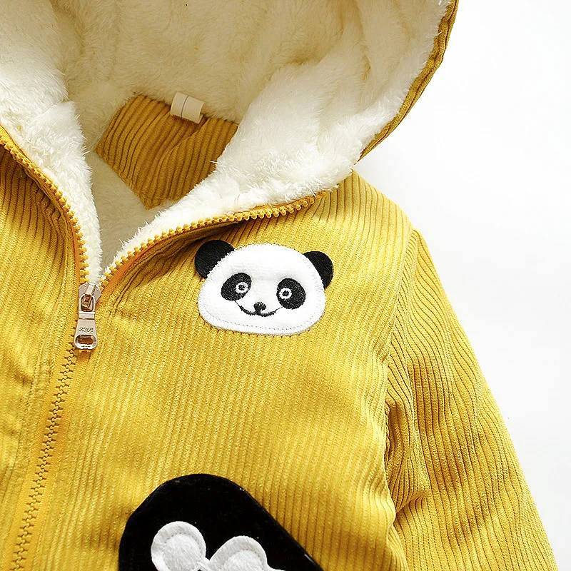 Boys winter warm coats newborn baby cartoon cotton cute hoodies outerwear for toddler boys thick plus velvet warm coats jackets