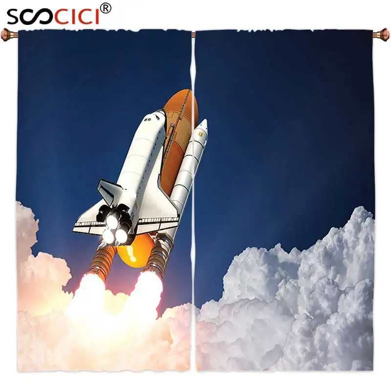 

Window Curtains Treatments 2 Panels,Outer Space Decor Space Rocket Lifting Through the Clouds Blast Explore the Galaxy Iss Photo