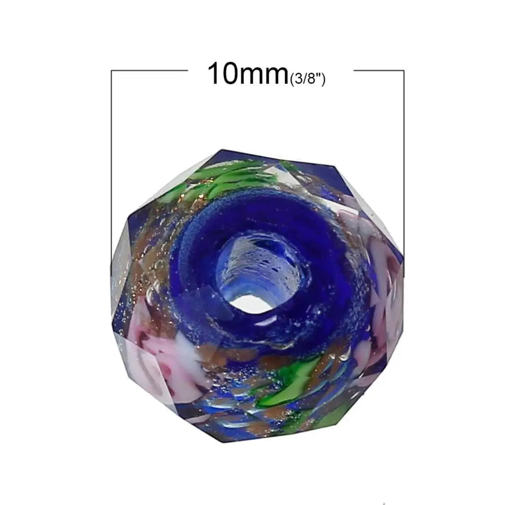 DoreenBeads стеклянные бусины лэмпворк круглые в случайном порядке цветочный узор граненый около 10 мм х 8 мм, Отверстие: Приблизительно 1,5 мм-2,3 мм, 2 шт