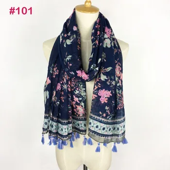 

2018 latest style fashion hot sale 100% viscose the blue flower scarf tassel 164 colors