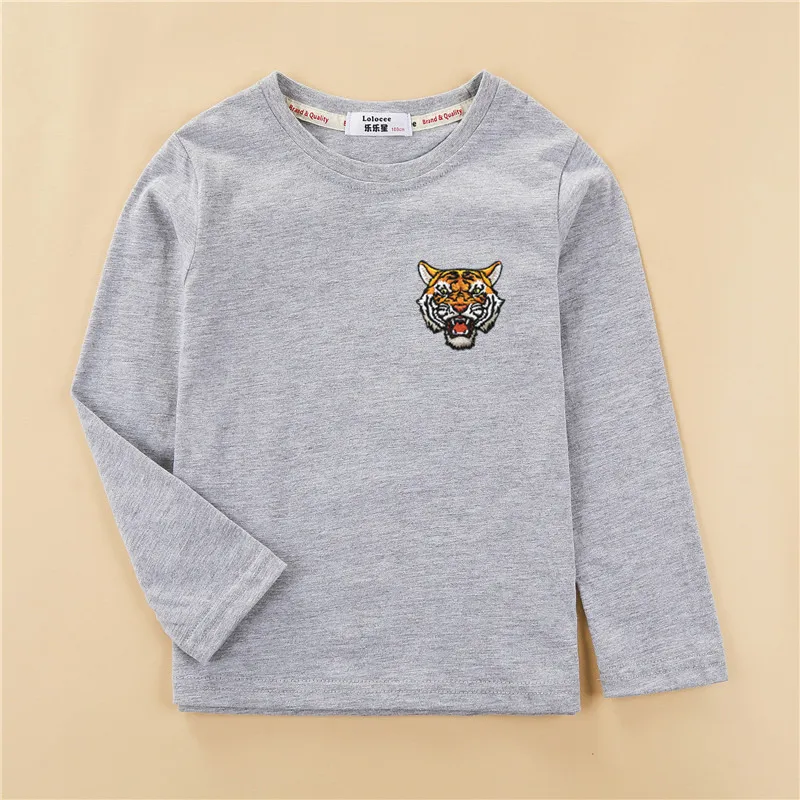 3D jaguar вышивкой детская одежда детская хлопковая рубашка с длинными рукавами осенний повседневный комплект одежды для маленьких мальчиков футболка Тигр знак футболки - Цвет: Gray1
