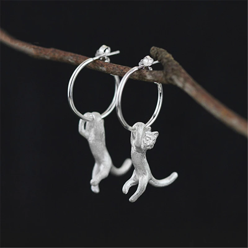 

INATURE 925 Sterling Silver Kung Fu Cat Big Drop Earrings for Women Fashion Animal Jewelry