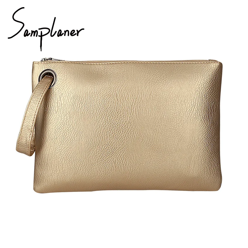 

Samplaner Luxury Gold Clutch Bags For Women Envelope Bag Leather Female Wristlets Bag Big Capacity Solid Ladies Working Clutches