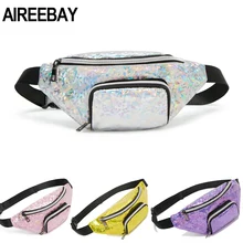 AIREEBAY голограмма из искусственной кожи Фанни пакеты нагрудная сумка для женщин Розовая молния водонепроницаемый ремень сумки Мини Лазерная поясная сумка сумки