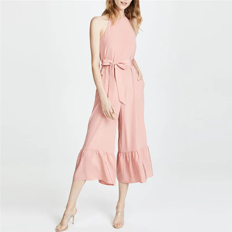 Elegant Sexy Jumpsuits Women Femme Spaghetti Strap Solid