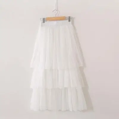 Многослойная фатиновая юбка для торта Женская на лето Весна Ins стиль шифоновые плиссированные юбки женские, Макси Длинная юбка-пачка Женская Femme - Цвет: White