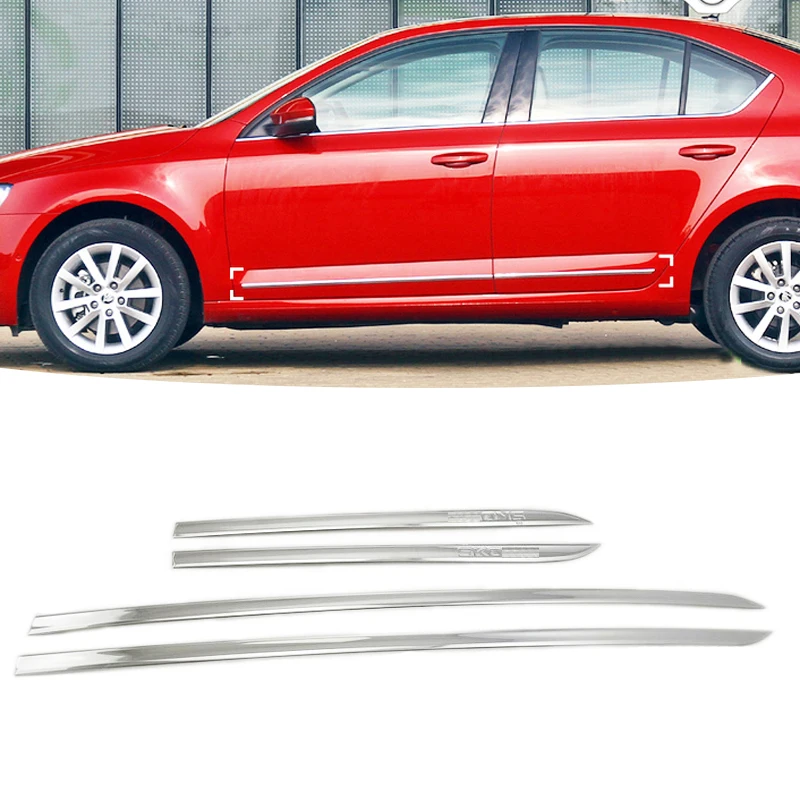 

Stainless Steel Chrome Side Door Body Panel Molding Trim 4pcs For Skoda Octavia A7 Mk3 2014-2019 Car Styling Accessories