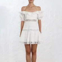 white fashion women dress hollow out tassel lace up back zipper short sleeve off shoulder ladies dresses mini A line vestidos navy lace hollow out short sleeves mini dresses with lace up design