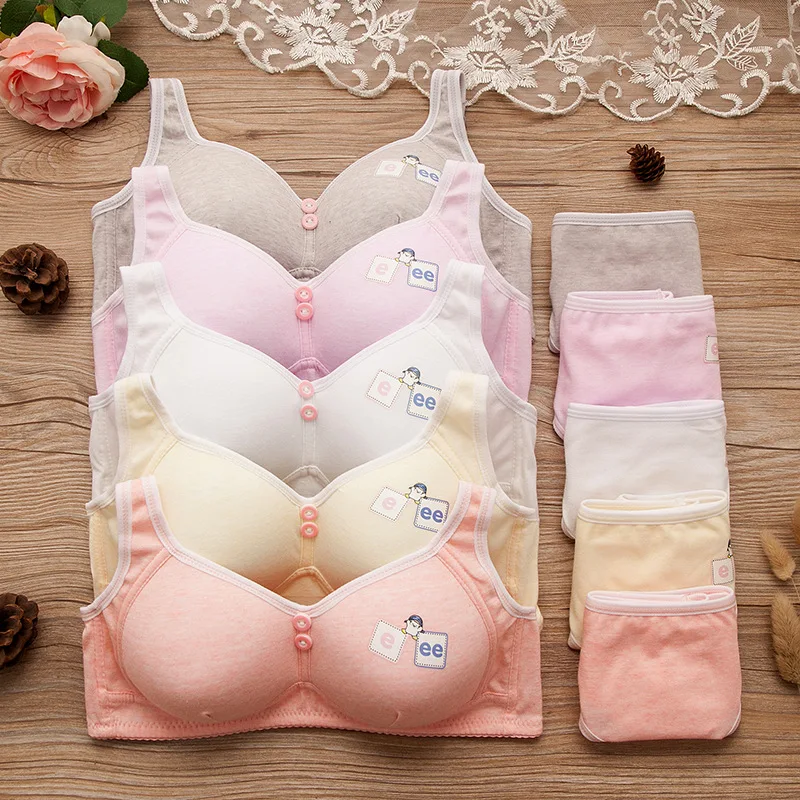 

Thin Cotton Girl Comfort Bra Set Adjustment Gather Small Model Underwear Women Lingerie Set