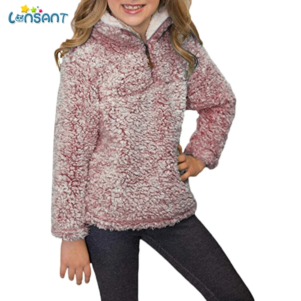 

LONSANT Winter Baby Girl Plush Sweatshirt Tops Long Sleeve Autumn Warm Clothing Solid Soft plush warm sweater Girls Fashion tops